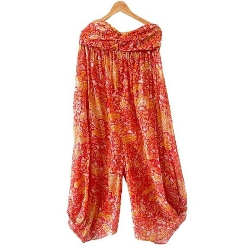 ANTHROPOLOGIE Harem Sleeveless Jumpsuit Mutil Orange Floral Boho Size XL NEW - Picture 5 of 12